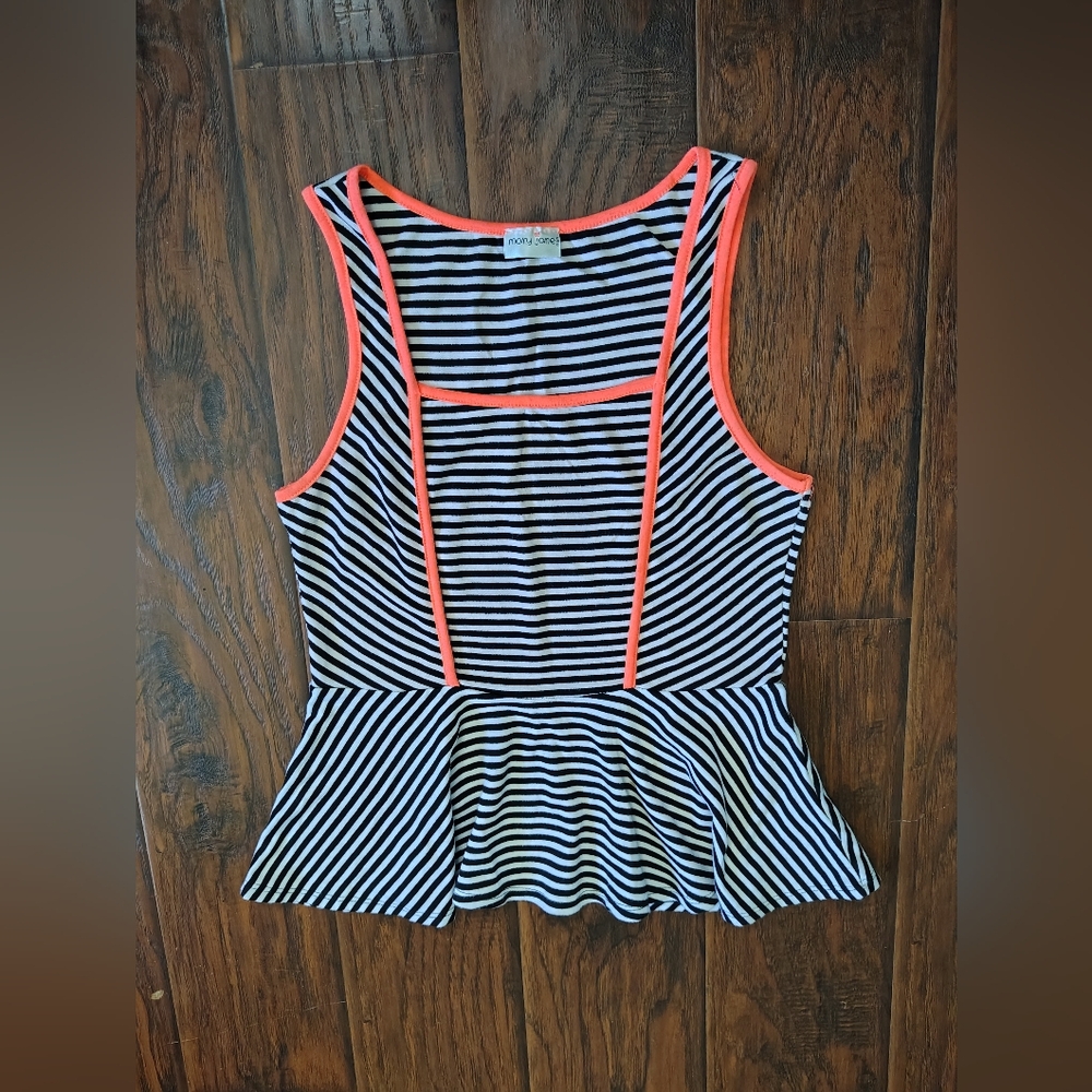 Mary Jane black and white striped peplum top Size L